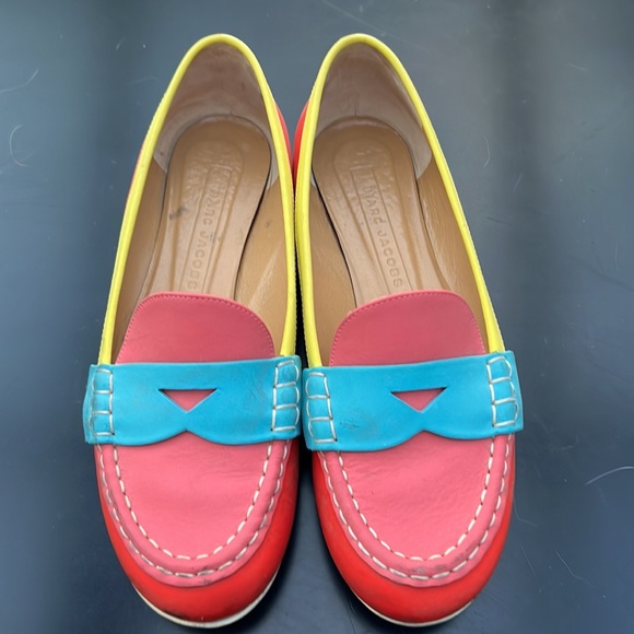 Marc Jacobs Leather Loafers Color Blocked Sz 36.5/6.5 Pink Red Yellow Turquoise - Picture 2 of 10